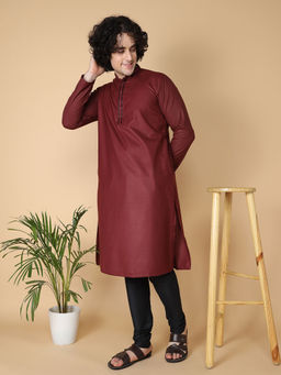 TABARD - Maroon Cotton Full Sleeve Regular Fit Plain Kurta for Men