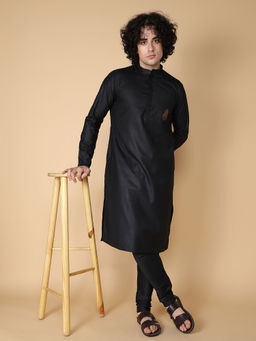 TABARD - Black Cotton Full Sleeve Regular Fit Embroidry Kurta for Men