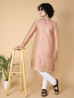 TABARD - Red Jacquard Full Sleeve Regular Fit Jaquard Kurta for Men