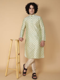 TABARD - Green Cotton Full Sleeve Regular Fit Printed Kurta for Men