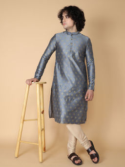 TABARD - Grey Cotton Full Sleeve Regular Fit Printed Kurta for Men