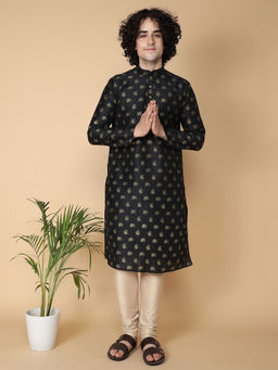 TABARD - Black Cotton Full Sleeve Regular Fit Printed Kurta for Men
