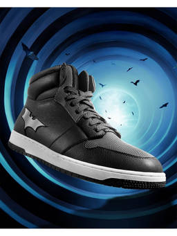 Bewakoof - Official DC Merchandise Men's Black and Grey Dark Knight Mid Top Sneakers