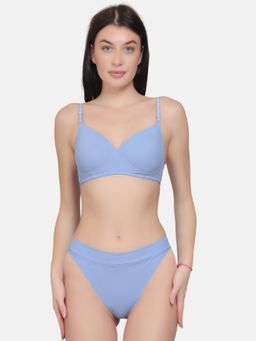 Curwish - Beautiful Basics - Ribbed T-shirt Bra With Bikini (Set of 2)
