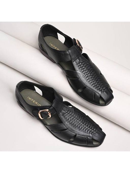 Buy Imperio Black Men Leather Pathani Sandals (UK 6) Online