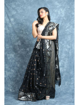 Arhi - Black Silk Cotton Handwoven Soft Saree With Zari Work