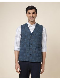 Fabindia - Blue Cotton Quilting Slim Fit Nehru Jacket