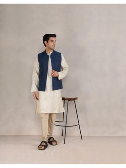 Fabindia - Blue Cotton Dobby Slim Fit Nehru Jacket