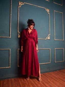 WHY SO BLUE - Irina Maroon Corset Maxi Dress