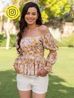 B'Infinite - Springtime Tie-up Top And White Shorts (Set of 2)