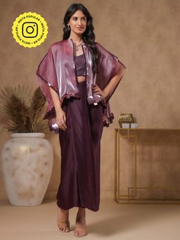 B'Infinite - Rasin Wine Shimmer Embellished Co-Ord (Set of 3)