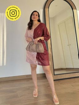 B'Infinite - Twisted Peach & Vermilion Shirt Dress