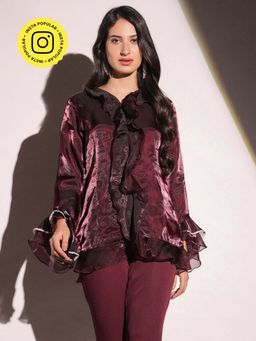 B'Infinite - Rasin Wine Ruffled Top