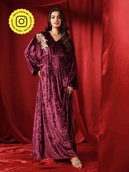 B'Infinite - Rasin Purple Velvet Drape Gown