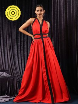 B'Infinite - Red Vermilion Eclipse Accent Maxi Dress