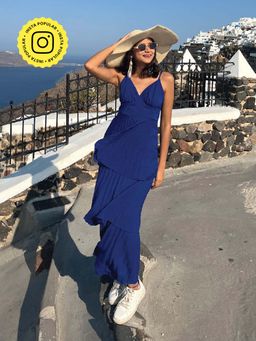 B'Infinite - Royal Blue Pleated Tiered Maxi Dress