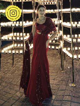 B'Infinite - Vermilion Veil Pre Draped Saree with Stitched Blouse