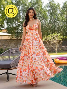 B'Infinite - Orange Blossom Sweetheart Flare Maxi Dress