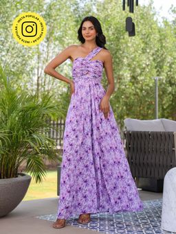 B'Infinite - Lavender Floral Twisted And Draped Maxi Dress