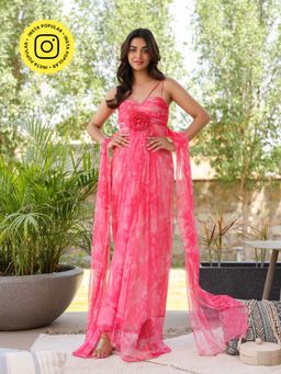 B'Infinite - Rose Pink Peony Tulle Trail Gown