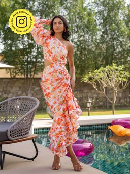 B'Infinite - Orange Blossom One-Shoulder Ruffle Dress