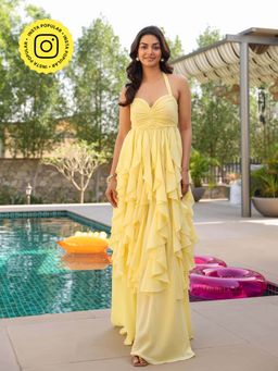 B'Infinite - Butter Yellow Ruffled And Layered Maxi Dress