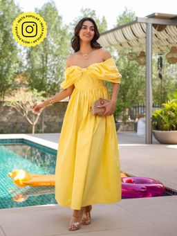 B'Infinite - Sunshine Yellow Off Shoulder Corset Dress