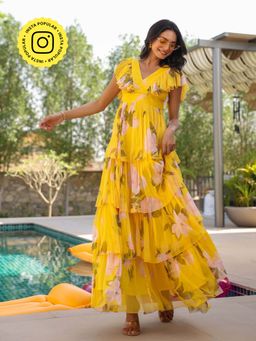 B'Infinite - Sunshine Floral Ruffle Tiered Tulle Gown