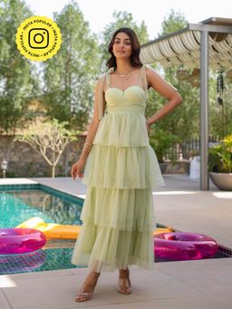 B'Infinite - Pista Green Tiered Tulle Corset Dress
