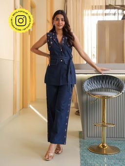 B'Infinite - Floral Denim Blue Co-Ord (Set of 3)