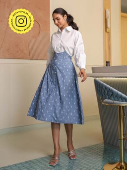 B'Infinite - Pearl Shirt And Embroidered Denim Skirt (Set of 2)