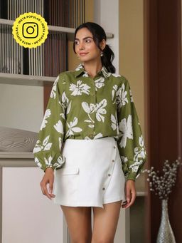 B'Infinite - Olive Floral Print Shirt