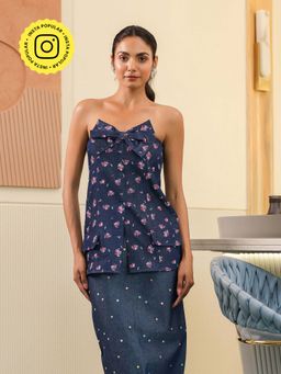 B'Infinite - Blue Floral Polka Denim Top