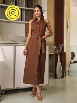 B'Infinite - Espresso Brown Button Down Midi Dress with Belt (Set of 2)