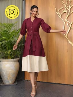 B'Infinite - Razin And Latte Beige Shirt Dress with Belt (Set of 2)