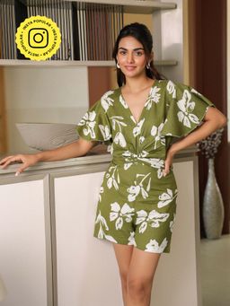 B'Infinite - Green Floral Print Playsuit