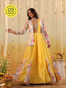B'Infinite - Yellow Garden Tulip Embellished Bralette with Skirt and Jacket