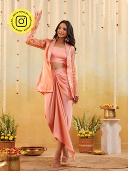 B'Infinite - Peach Sorbet Embellished Bralette with Skirt and Jacket