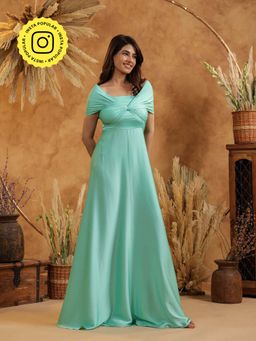 B'Infinite - Mint Green Twist Front Off Shoulder Gown