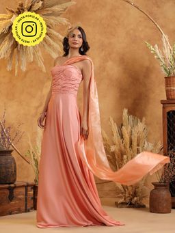 B'Infinite - Enchanted Peach Drape Gown
