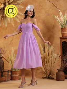 B'Infinite - Lavender Off-Shoulder Dress