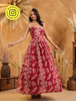 B'Infinite - Mocha Hibiscus Red Dress