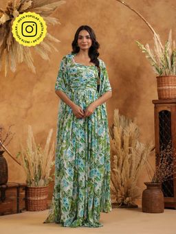 B'Infinite - Tropical Fern Green Dress with Cape