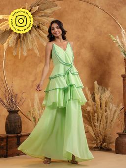 B'Infinite - Mint Green Ruffle Cascade Gown