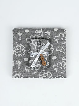 Doctor Towels - Charcoal Banana Jacquard Floral Medium Bath Towel And Hair Towel Pack of 2