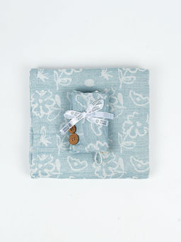 Doctor Towels - Blue Banana Jacquard Floral Medium Bath Towel And Hair Towel Pack of 2