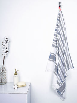 Doctor Towels - The Bath Community Blue Cotton Cambric Multi-Stripe Medium Bath Towel (Pack of 1)