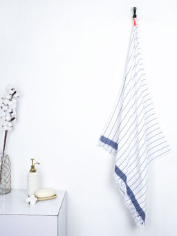 Doctor Towels - The Bath Community Blue Cotton Cambric Pin-Stripe Medium Bath Towel (Pack of 1)