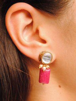 BeAbhika - Pink Glass Stone Earrings