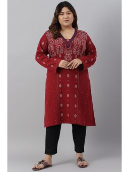 W - Red Geometric Winter Kurta